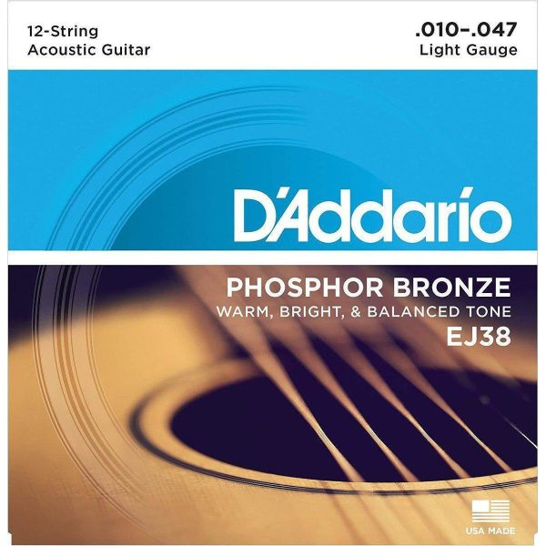 D Addario EJ38 Phosphor Bronze 12-String Acoustic Guitar Strings, Light, 10-47 For Sale