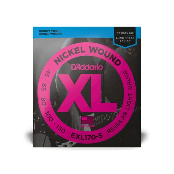 D Addario 5-String Nickel Wound Bass Strings, Light, 45-130 EXL1705 Fashion