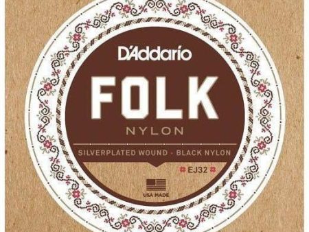 D Addario EJ32 Folk Nylon, Ball End, Silver Wound Black Nylon Trebles Supply