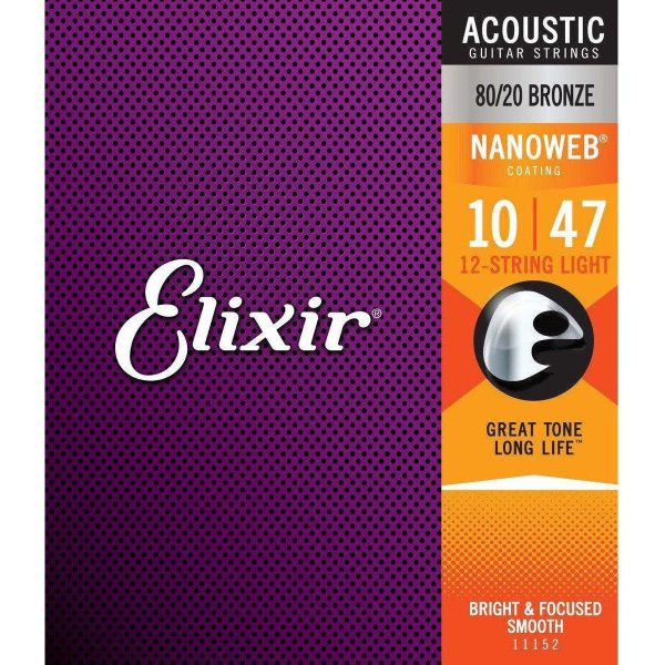 Elixir NanoWeb 80-20 Acoustic 12-String Light 10-47, 11152 Hot on Sale